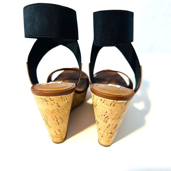 Steve Madden Women's 7 M Roper Wedge Cork Sandals Platform Heels Brown Black - Picture 7 of 14